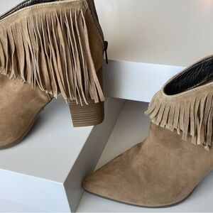 Fringed Tan Suede Ankle Boots